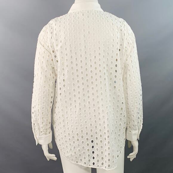 L'AGENCE Size L White Cotton Eyelet Button Up Shirt - Picture 4 of 7
